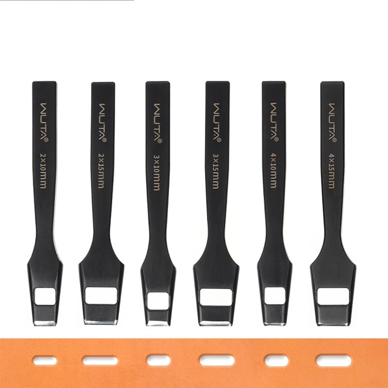 WUTA 6 Pcs Leather Belt Hole Puncher Oval Cutter Strap Watch Band Flat Punches Heavy Duty Oblong Tools for Leathercrafting (2 * 10+2 * 15+3 * 10+3 * 15+4 * 10+4 * 15) - Image 1